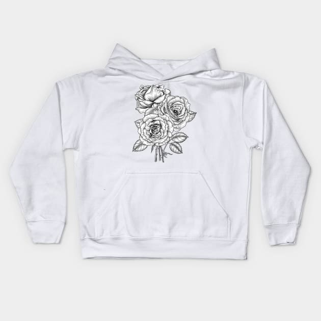 Bouquet of roses in black and white Kids Hoodie by katerinamk